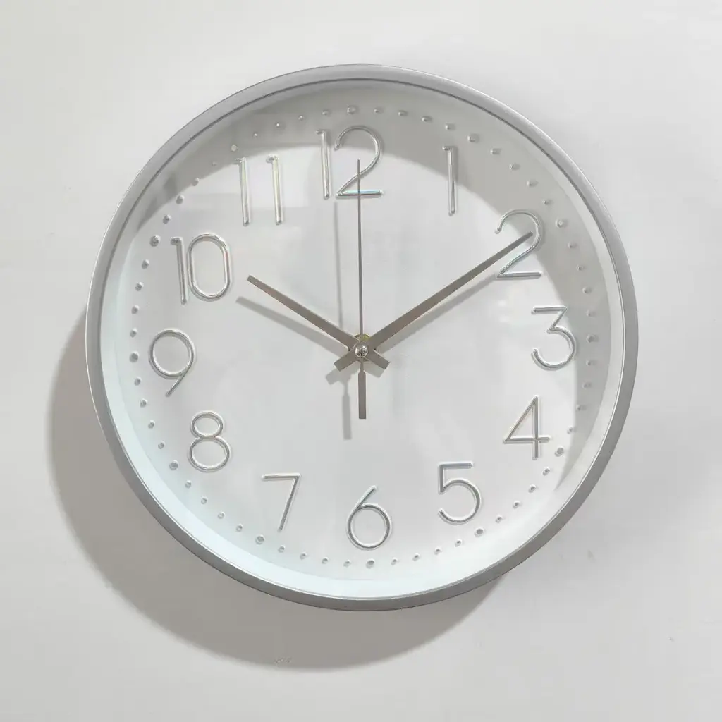 White With Silver Font Clock 12x12