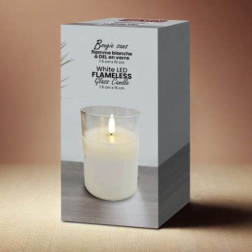 [7108751501] Bougie sans flamme en verre transparent