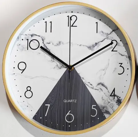 [89001212004] White With Marble Print Clock 12x12