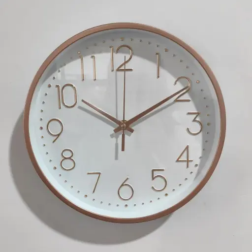 [89001212C04] White with gold font clock 12x12